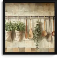 PosterMonkey Poster in lijst - Fotolijst 40x40 cm - Posters - Hout - Keukengerei - Stilleven - Tegels - Posterlijst zwart - Decoratie - Wanddecoratie woonkamer - Muurdecoratie slaapkamer