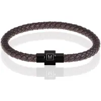 Memphis armband leer met edelstaal Donkerbruin Zwart-24cm