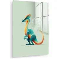 MuchoWow Glasschilderij 120x160 cm - Schilderij acrylglas - Staart - Dino - Minimalistisch - Blauw - Foto op glas - Muurdecoratie woonkamer - Wanddecoratie slaapkamer - Schilderijen