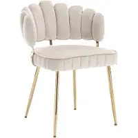 Merax Fluwelen Stoel - Design Fauteuil met Bloemvorm Rugleuning en Armleuningen - Comfortabele Woonkamerstoel - Eetkamerstoel - Slaapkamerstoel - Bureau - Metalen Poten - Set van 2 - Ivoor