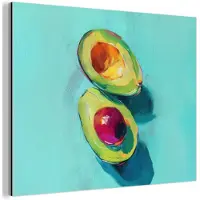 MuchoWow Aluminium schilderij 160x120 cm - Wanddecoratie metaal - Avocado - Groen - Pit - Schaduw - Metalen muurdecoratie woonkamer - Decoratie industrieel - Foto op dibond - Industriële accessoires slaapkamer