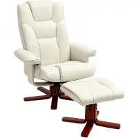HOMCOM -Relaxsessel mit Hocker-Kunstleder, Holz-84B x 84T x 104H cm-Cremeweiß