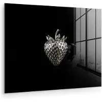 MuchoWow Glasschilderij 160x120 cm - Schilderij acrylglas - Aardbei - Zaadstructuur - Realistisch - Foto op glas - Muurdecoratie woonkamer - Wanddecoratie slaapkamer - Schilderijen