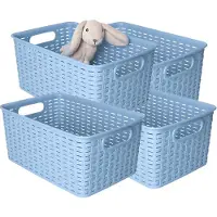 PlasticForte Opbergmand - 4x - Kastmand - rotan kunststof - blauw - 6 Liter - 19 x 29 x 13 cm