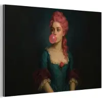 MuchoWow Aluminium schilderij 180x120 cm - Wanddecoratie metaal - Vrouw - Portret - Kauwgombel - Metalen muurdecoratie woonkamer - Decoratie industrieel - Foto op dibond - Industriële accessoires slaapkamer