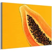 MuchoWow Aluminium schilderij 60x40 cm - Wanddecoratie metaal - Papaja - Oranje - Topisch - Metalen muurdecoratie woonkamer - Decoratie industrieel - Foto op dibond - Industriële accessoires slaapkamer
