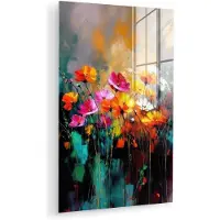 MuchoWow Glasschilderij 120x180 cm - Schilderij acrylglas - Felgekleurd - Bloemblaadjes - Abstract - Foto op glas - Muurdecoratie woonkamer - Wanddecoratie slaapkamer - Schilderijen