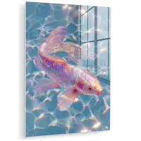 MuchoWow Glasschilderij 120x160 cm - Schilderij acrylglas - Vis - Water - Blauw - Licht - Foto op glas - Muurdecoratie woonkamer - Wanddecoratie slaapkamer - Schilderijen