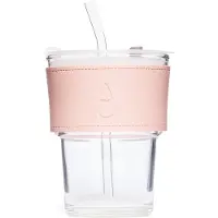 Motivai Glazen Drinkbekers met Deksel, Rietje & Leren Band – 400ML – Stijlvolle Tumbler voor Koffie, Smoothie & Cocktail – Rosé