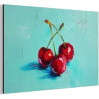 MuchoWow Aluminium schilderij 180x120 cm - Wanddecoratie metaal - Kersen - Rood - Drie - Geverfd - Metalen muurdecoratie woonkamer - Decoratie industrieel - Foto op dibond - Industriële accessoires slaapkamer