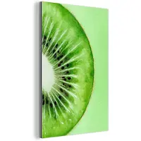MuchoWow Aluminium schilderij 80x120 cm - Wanddecoratie metaal - Kiwi - Groen - Fris - Metalen muurdecoratie woonkamer - Decoratie industrieel - Foto op dibond - Industriële accessoires slaapkamer