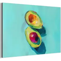 MuchoWow Aluminium schilderij 90x60 cm - Wanddecoratie metaal - Avocado - Groen - Pit - Schaduw - Metalen muurdecoratie woonkamer - Decoratie industrieel - Foto op dibond - Industriële accessoires slaapkamer