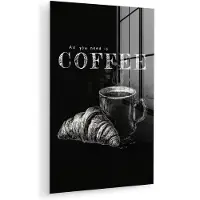 MuchoWow Glasschilderij 120x180 cm - Schilderij acrylglas - Koffie - Croissant - Tekst - Foto op glas - Muurdecoratie woonkamer - Wanddecoratie slaapkamer - Schilderijen