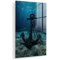 MuchoWow Glasschilderij 120x180 cm - Schilderij acrylglas - Anker - Ijzer - Zeebodem - Zand - Foto op glas - Muurdecoratie woonkamer - Wanddecoratie slaapkamer - Schilderijen