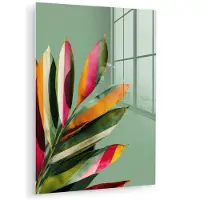 MuchoWow Glasschilderij 120x160 cm - Schilderij acrylglas - Bladeren - Tak - Kleurrijk - Foto op glas - Muurdecoratie woonkamer - Wanddecoratie slaapkamer - Schilderijen