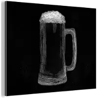 MuchoWow Aluminium schilderij 40x30 cm - Wanddecoratie metaal - Bierpul - Schuim - Krijttekening - Metalen muurdecoratie woonkamer - Decoratie industrieel - Foto op dibond - Industriële accessoires slaapkamer