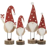 J-Line kerstfiguur Kerstman Hoed Hart/Ster - hout - rood/wit - large - 2 st.