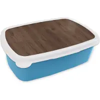MuchoWow Broodtrommel Blauw - Lunchbox - Brooddoos - Bruin - Patronen - Hout - 18x12x6 cm - Kinderen - Jongen