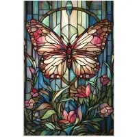 PosterMonkey Poster 40x60 cm - Vlinder - Roze - Bloemen - Bladeren - Posters - Kamer decoratie - Wanddecoratie woonkamer - Muurdecoratie slaapkamer
