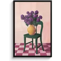 PosterMonkey Poster in lijst - Fotolijst 60x90 cm - Posters - Stoel - Vaas - Bloemen - Geblokt - Posterlijst zwart - Decoratie - Wanddecoratie woonkamer - Muurdecoratie slaapkamer