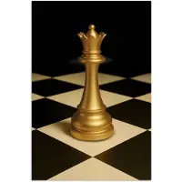 PosterMonkey Poster 40x60 cm - Koningin - Schaakstuk - Geblokt - Goud - Posters - Kamer decoratie - Wanddecoratie woonkamer - Muurdecoratie slaapkamer