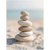 PosterMonkey Poster 120x160 cm - Stenen - Stapel - Zand - Zee - Posters - Kamer decoratie - Wanddecoratie woonkamer - Muurdecoratie slaapkamer XXL