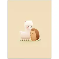 PosterMonkey Poster 60x80 cm - Alpaca - Egel - Bruin - Knuffelen - Posters - Kamer decoratie - Wanddecoratie woonkamer - Muurdecoratie slaapkamer