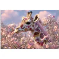 PosterMonkey Poster 180x120 cm - Giraffe - Bloemen - Roze - Posters - Kamer decoratie - Wanddecoratie woonkamer - Muurdecoratie slaapkamer XXL