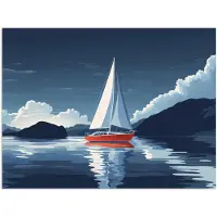 PosterMonkey Poster 120x90 cm - Zeilboot - Donkere bergen - Stilte - Posters - Kamer decoratie - Wanddecoratie woonkamer - Muurdecoratie slaapkamer