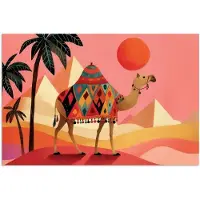 PosterMonkey Poster 90x60 cm - Kameel - Pyramides - Rode zon - Posters - Kamer decoratie - Wanddecoratie woonkamer - Muurdecoratie slaapkamer