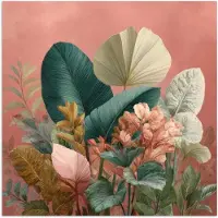 PosterMonkey Poster 30x30 cm - Tropische bladeren - Bloemen - Roze - groen - Posters - Kamer decoratie - Wanddecoratie woonkamer - Muurdecoratie slaapkamer