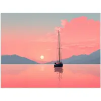 PosterMonkey Poster 40x30 cm - Zeilboot - Roze zee - Zonsondergang - Bergen - Posters - Kamer decoratie - Wanddecoratie woonkamer - Muurdecoratie slaapkamer