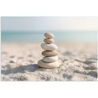 PosterMonkey Poster 90x60 cm - Stenen - Stapel - Zand - Zee - Posters - Kamer decoratie - Wanddecoratie woonkamer - Muurdecoratie slaapkamer