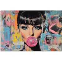 PosterMonkey Poster 90x60 cm - Kauwgom - Vrouw - Penseelstreken - Modern - Posters - Kamer decoratie - Wanddecoratie woonkamer - Muurdecoratie slaapkamer