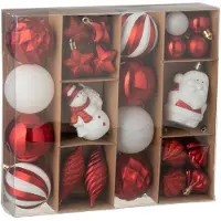 J-Line kerstbal - kunststof - kerstrood/wit - doos van 28