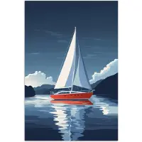 PosterMonkey Poster 120x180 cm - Zeilboot - Donkere bergen - Stilte - Posters - Kamer decoratie - Wanddecoratie woonkamer - Muurdecoratie slaapkamer XXL
