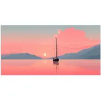 PosterMonkey Poster 40x20 cm - Zeilboot - Roze zee - Zonsondergang - Bergen - Posters - Kamer decoratie - Wanddecoratie woonkamer - Muurdecoratie slaapkamer