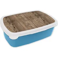 MuchoWow Broodtrommel Blauw - Lunchbox - Brooddoos - Eikenhout - Patronen - Planken - 18x12x6 cm - Kinderen - Jongen