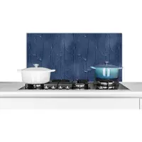KitchenYeah Spatscherm Keuken - Kookplaat Achterwand - Spatwand Fornuis - 90x45 cm - Verf - Patronen - Blauw - Aluminium - Wanddecoratie - Muurbeschermer - Hittebestendig