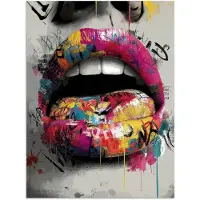 PosterMonkey Poster 60x80 cm - Lippen - Graffiti - Expressief - Posters - Kamer decoratie - Wanddecoratie woonkamer - Muurdecoratie slaapkamer