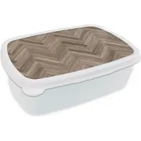MuchoWow Broodtrommel Wit - Lunchbox - Brooddoos - Patronen - Hout - Bruin - 18x12x6 cm - Volwassenen