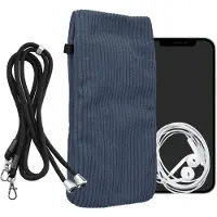 Kwmobile Telefoontasje geschikt voor XL - 6,7/6,8" smartphone - Universeel smartphone hoesje van corduroy - Met telefoonkoord - In vintage blauw