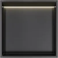 Hotbath &More Inbouwnis 30x30x10cm - Met Frame - LED Verlichting - Geborsteld Zwart PVD - RVS - Vierkant - Accessoires, Inbouw/opbouw nissen - 8721264695000
