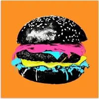 PosterMonkey Poster 50x50 cm - Hamburger - Oranje - Neon - popart - Posters - Kamer decoratie - Wanddecoratie woonkamer - Muurdecoratie slaapkamer