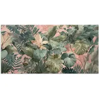 PosterMonkey Poster 40x20 cm - Compositie van bladeren - Groen - Roze - Posters - Kamer decoratie - Wanddecoratie woonkamer - Muurdecoratie slaapkamer