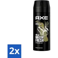 Axe 2 x Deodorant Bodyspray Gold 150 ml - Deodorant - - Deodorant Spray - 48 Uur Bescherming - Oud Hout
