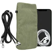 Kwmobile Telefoontasje geschikt voor XL - 6,7/6,8" smartphone - Universeel smartphone hoesje van corduroy - Met telefoonkoord - In grijsgroen