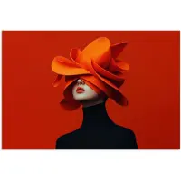 PosterMonkey Poster 120x80 cm - Oranje - Hoed - Vrouw - Posters - Kamer decoratie - Wanddecoratie woonkamer - Muurdecoratie slaapkamer