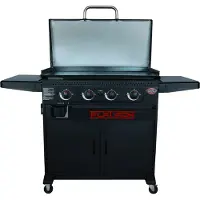 Char-Griller Flat Iron Gas Plancha met 4 Branders en Deksel – Gas Bakplaat met Kast – Grote Stalen Bakplaat met Porselein Coating – voor 6-8 Personen