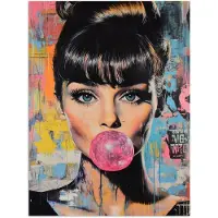 PosterMonkey Poster 120x160 cm - Kauwgom - Vrouw - Penseelstreken - Modern - Posters - Kamer decoratie - Wanddecoratie woonkamer - Muurdecoratie slaapkamer XXL